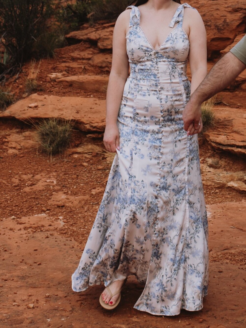Altar'd State Blue and White Floral Tie-Shoulder Maxi Dress
